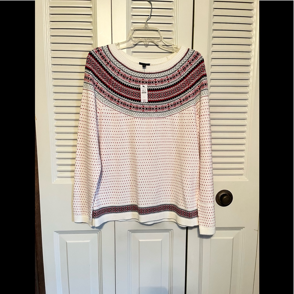 Talbots Cream And Red Knit Sweater
